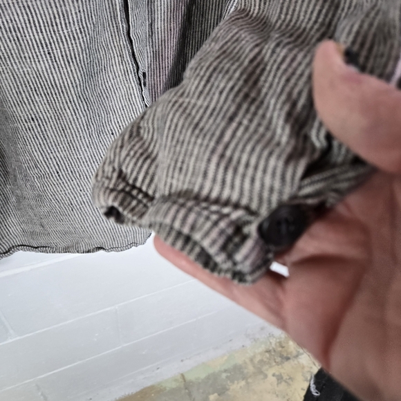 Vtg 90s Flax By Angelheart Striped Linen Button Down Lagenlook Shirt - Picture 5 of 11